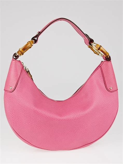 gucci pink pebbled leather bamboo ring hobo medium shoulder bag|Gucci guccissima leather hobo bag.